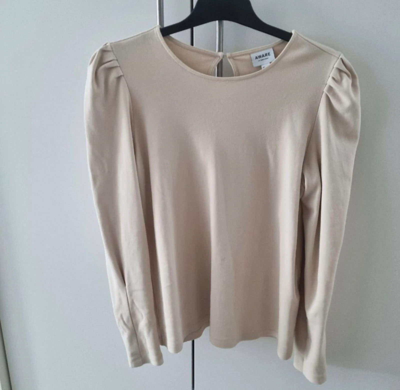 AWARE by Vero Moda Haut/Chemisier à manches bouffantes Beige (100% Coton Biologique) – Taille L (Grand) – photo 2